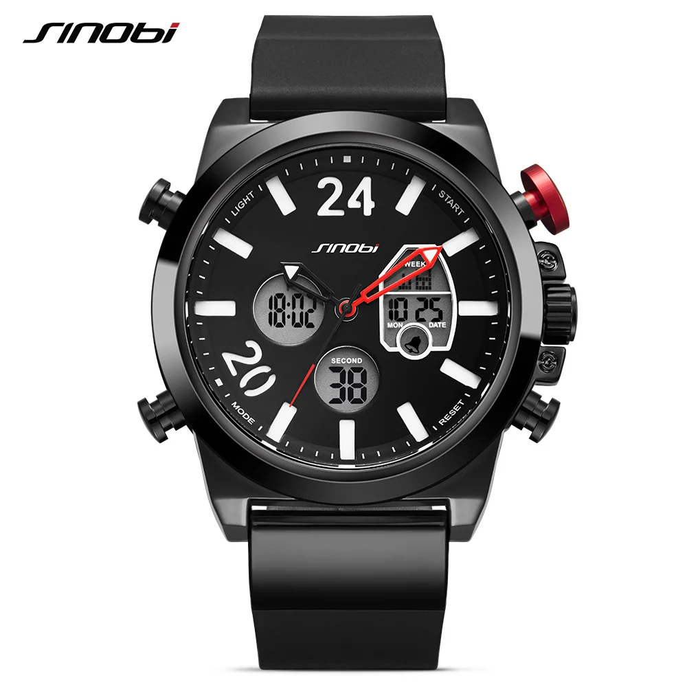

SINOBI Digital Analog Sports Watches Chronograph Mens Wrist Watch Fashion Casual Dual Movement Military Waterproof Male Watch