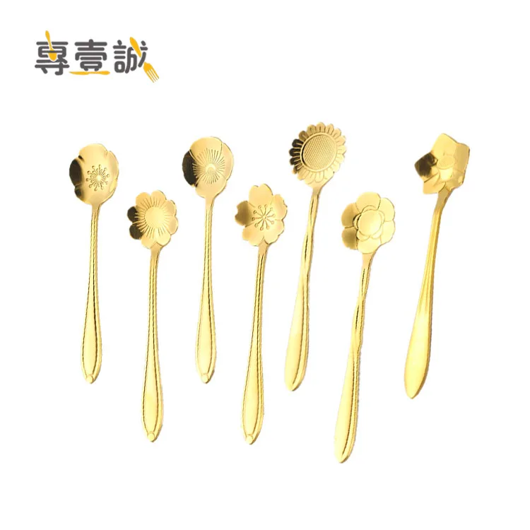 

Gold Stainless steel Coffee Spoon Flower Shape Dessert Spoon Ice Cream Candy Tea Spoon