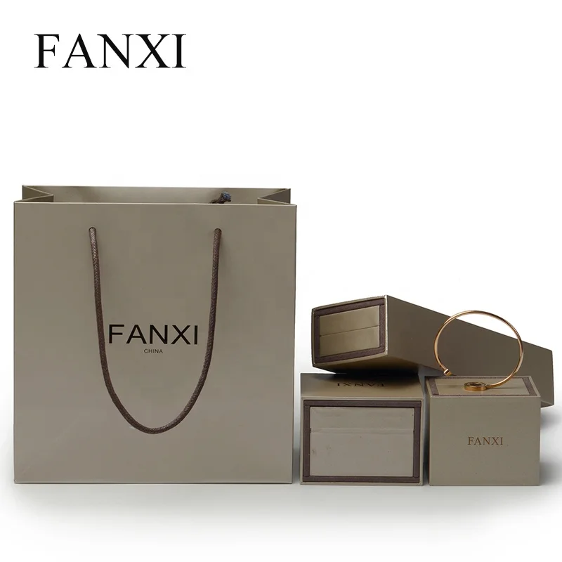 

FANXI Wholesale Brown Color Luxury Printed Logo Handle Jewelry Gift Packaging Bags Shopping Custom Paper Bag, N/a