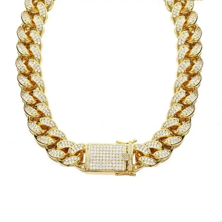 

Baoyuan Jewelers USA Mens Iced Out hiphop Gold Tone CZ Miami Cuban Link Chain Choker Necklace