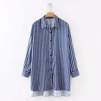 

Fashion New women's shirt vertical striped long blouse light blue vertical striped shirt