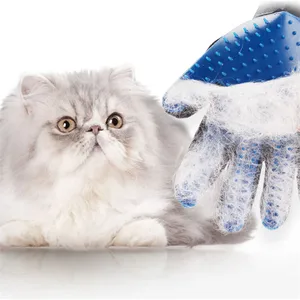 Image of Durable Pet Hair Remover Glove Five Fingers Pet Bathing Brush Tool Blue Silicone Grooming Glove Pet Hair Remover