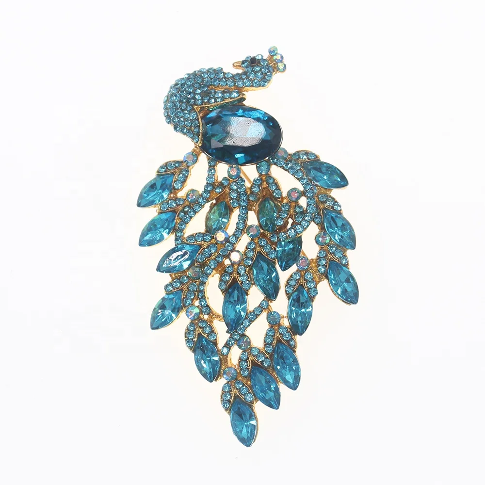 

Large Luxury Gold -Tone Alloy Blue Peacock Rhinestone Brooch Acrylic Animal Brooch