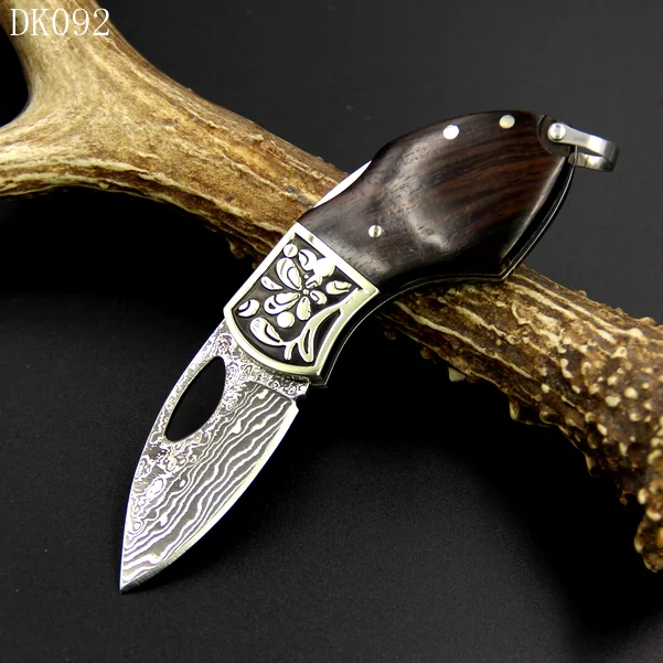 

4.4 inch small size damascus hunting knife, Copper + brown