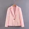 Pink color one button long sleeve jacket women workwear formal blazer