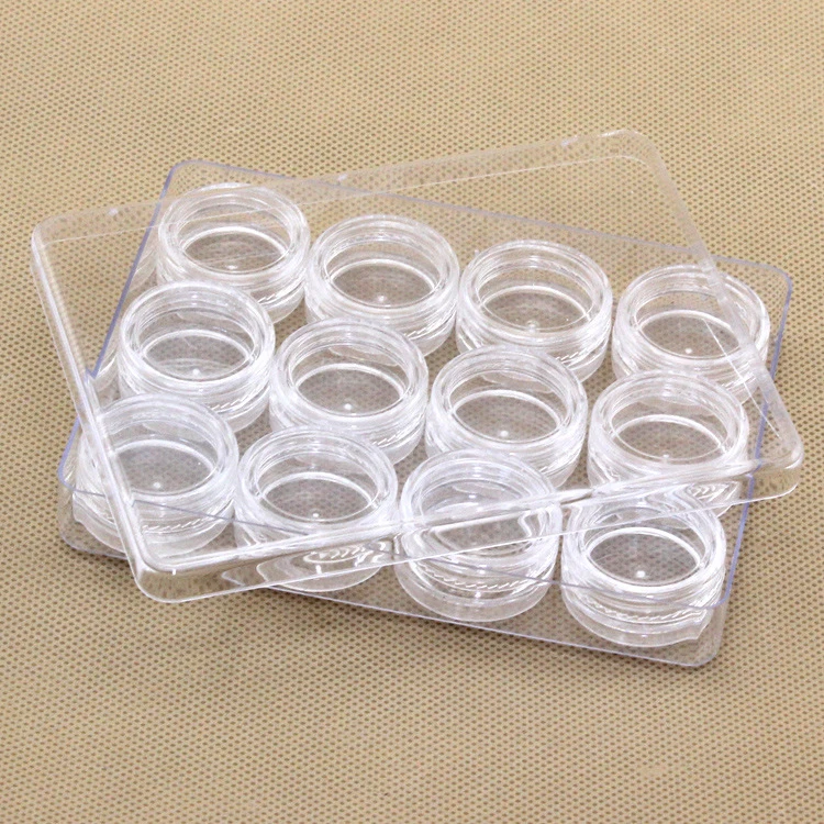 

3g 12pcs/set Round Plastic Nail Art Box Sealed Organizer Empty Fashion Nail Packaging Box, Transparent