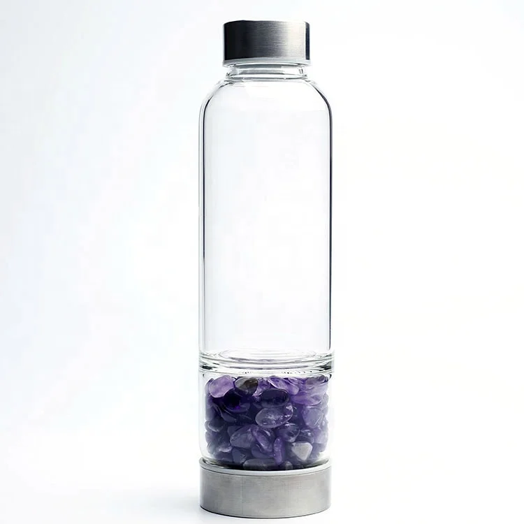
Healing Gemstone Glass Bottle Crystal Water Bottle Rose Quartz Amethyst 