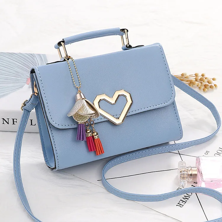 

Small Bag Female 2021 New Tassel Single Shoulder Female Bag Messenger Bag Girl Fashion Simple Tide Heart, 6colors