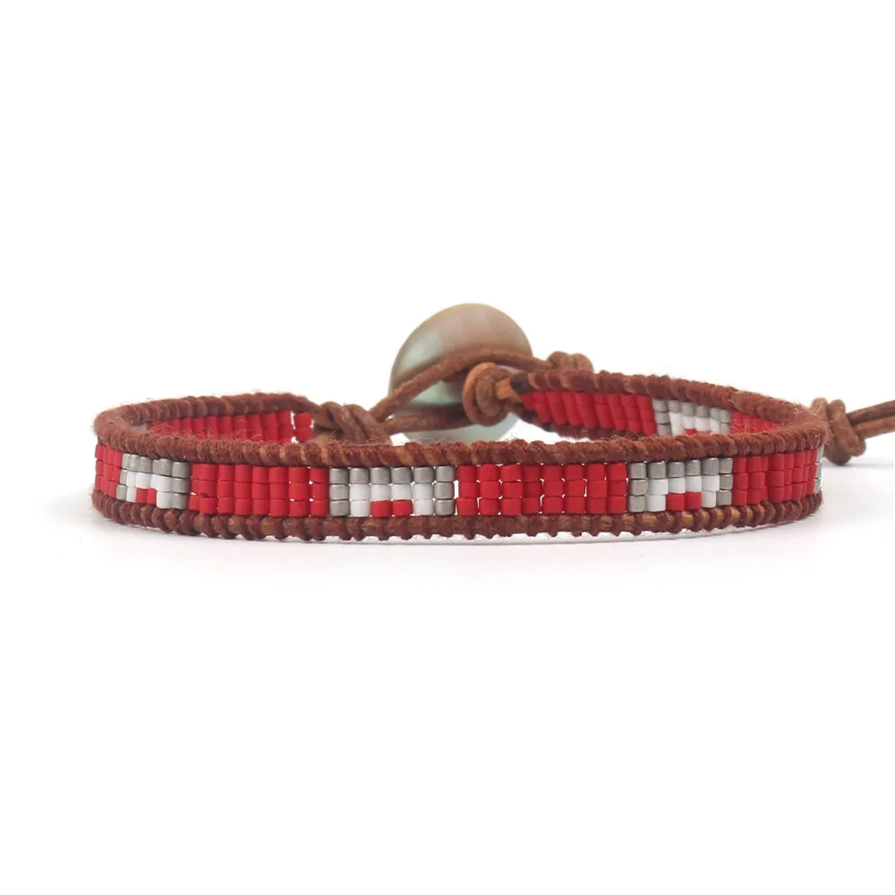 

Fashion simple bohemia leather hand made seed bead jewelry bracelet leather miyuki bracelet, Mix