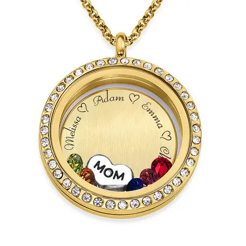 Engraved Float Charms Locket For Mom or Grandma Openable Lockets with Brithstones Personalized Jewelry