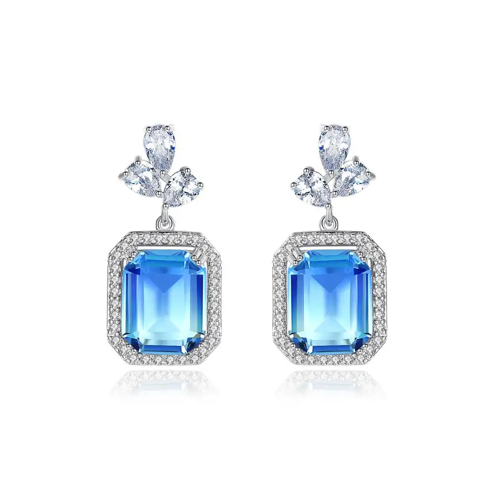 LUOTEEMI Rainbow Large Earrings Wholesale Colorful Square Big Square Crystal Drop Earring Zircon Jewelry