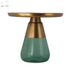 Luxury round brass aluminum top storage coffee table with smoky green glass base