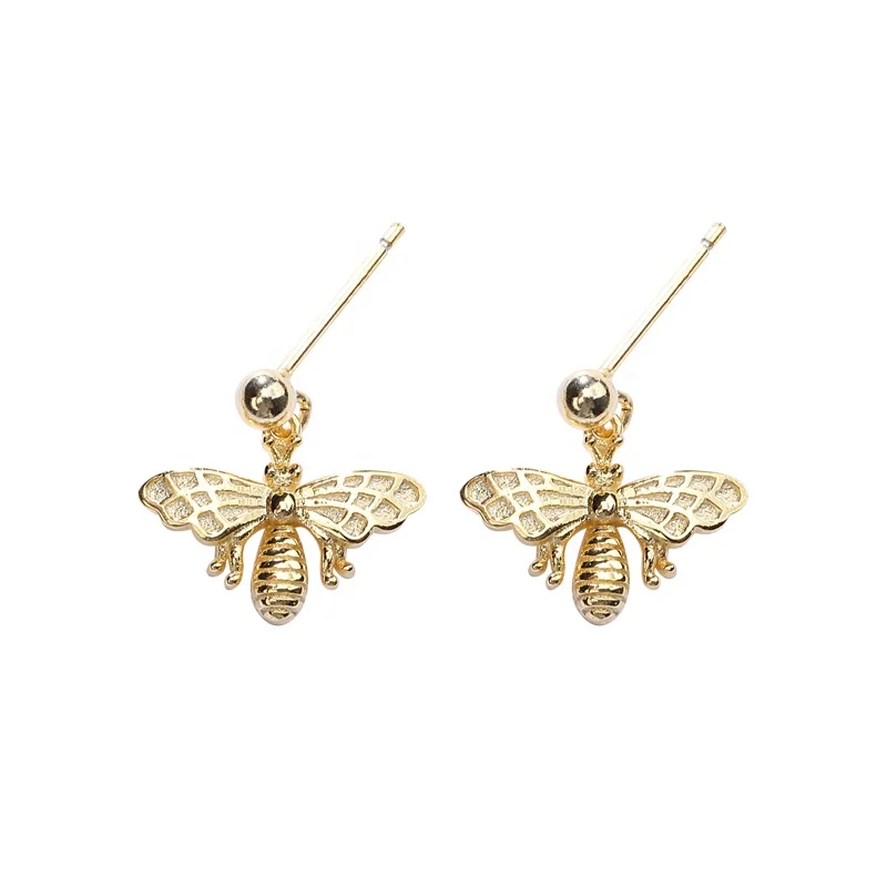 

Bulk Wholesale Cute Insect Bee Earrings 925 Sterling Silver Bumble Bee Gold Earrings Bee Jewelry E1731