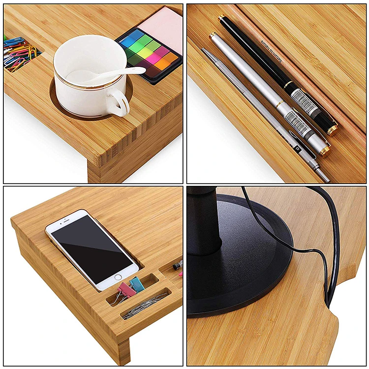 
Computers Shelf Desktop Storage Organizer Wooden Bamboo Monitor Stand 