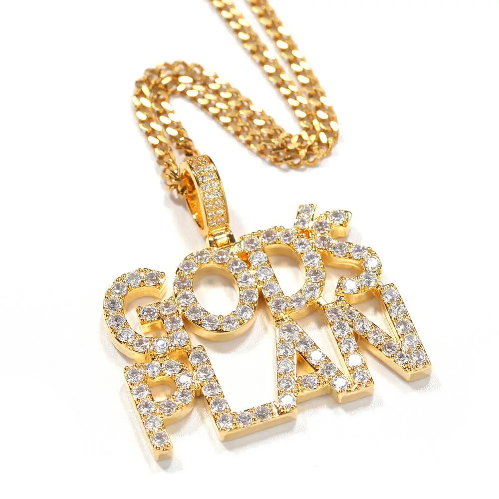 Men's Trend Accessories Customized Gold Hiphop Zircon God'sPlan Letter Pendant Necklace