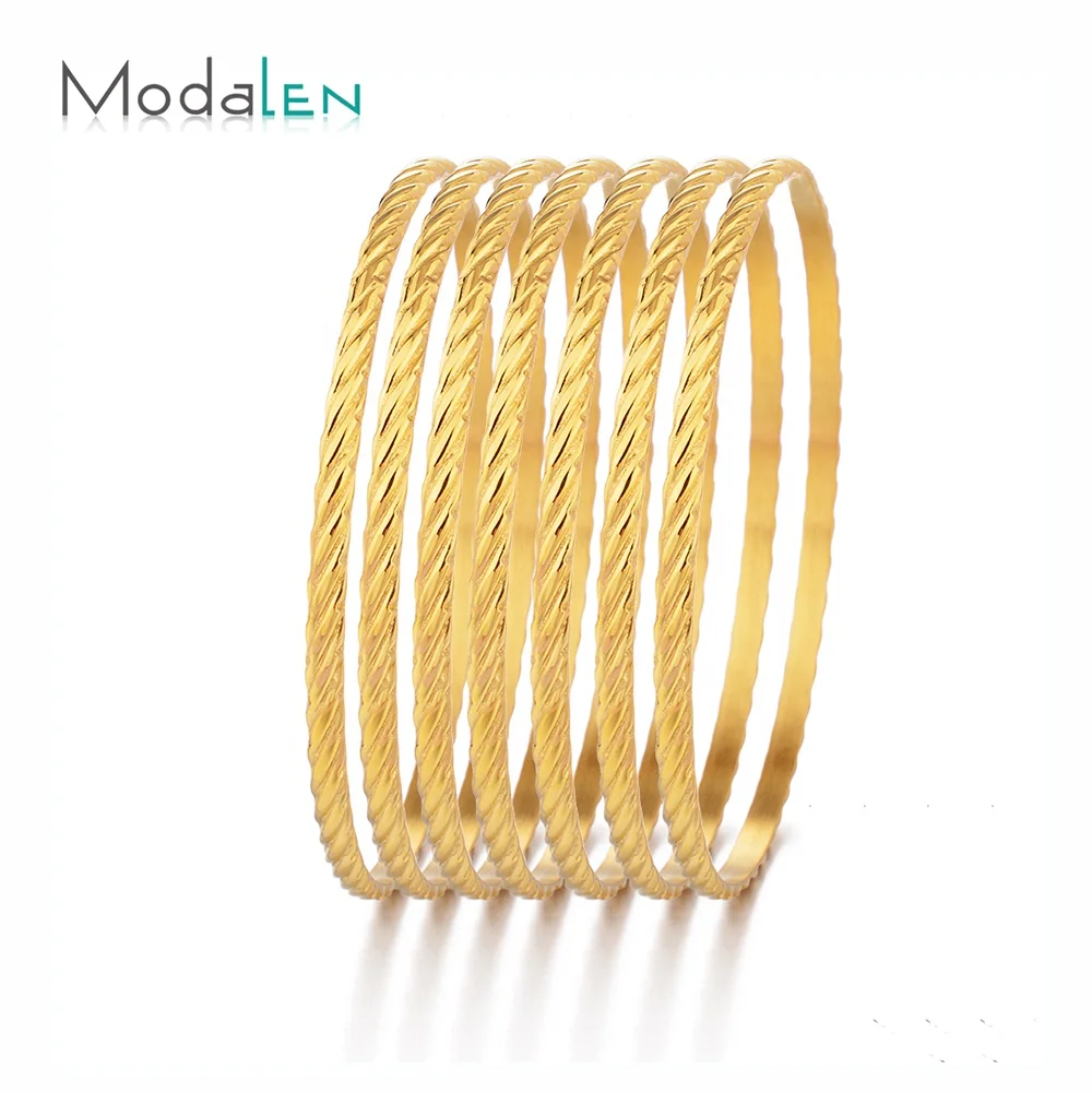 

Modalen 7pc Multi Stackable Gold Cuff Bracelet Set Stainless steel Bangle Women