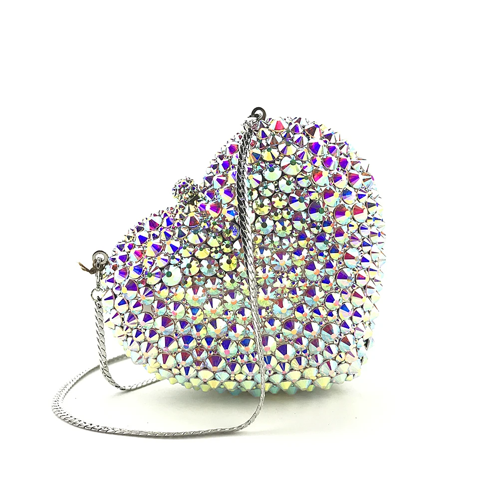 

OC3560 Guangzhou handmade heart shape crystal custom clutch purse, As photo,or custom any color