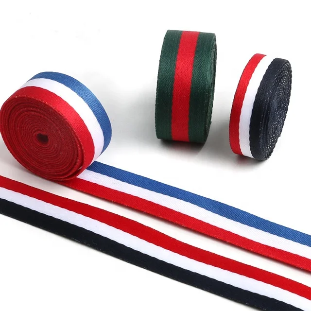 

French 7/8" Striped Grosgrain Medal Ribbon Red and White Stripe Ribbon