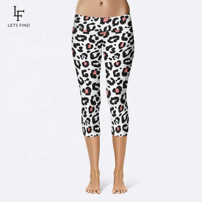 

92% polyester 8% spandex high waist sexy women capri leggings moq wholesale custom leopard skin patterned soft yoga pants
