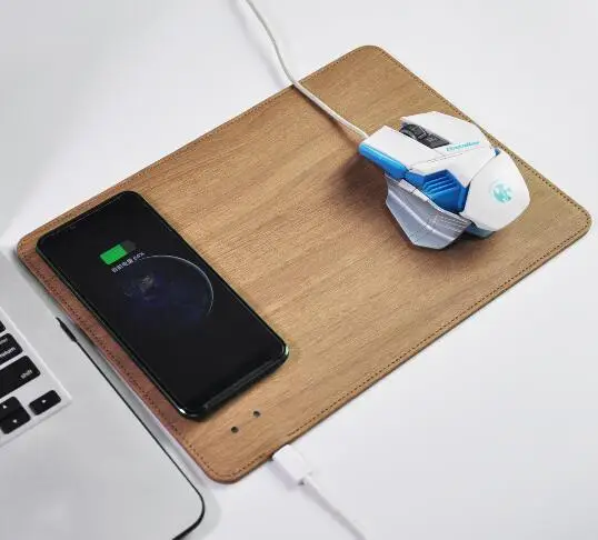 Wood Grain PU leather Qi Wireless Charger Fast Charging Mouse Pad Mat For iPhone X 8 Plus Samsung S8
