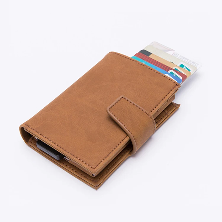 

Large capacity RFID metal credit card box multi-function leather wallet
