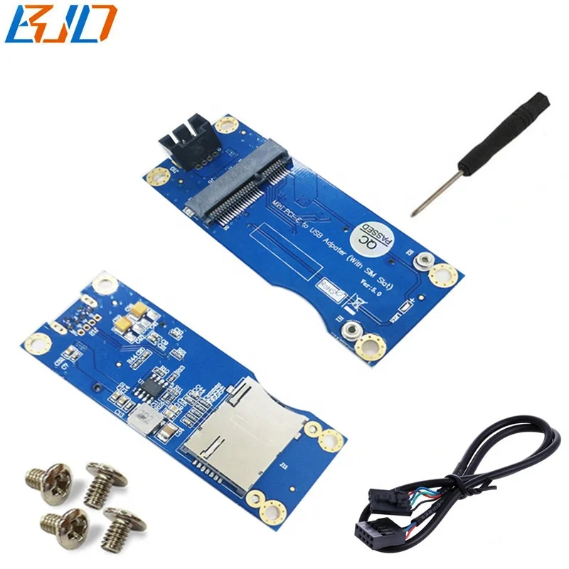

Mini PCIe PCI-E to USB 2.0 Adapter With SIM Card Slot Vertical VER 5.0 for GSM/GPRS/3G/WLAN/WWLAN/GPS/4G/ LTE Wireless Module, Blue