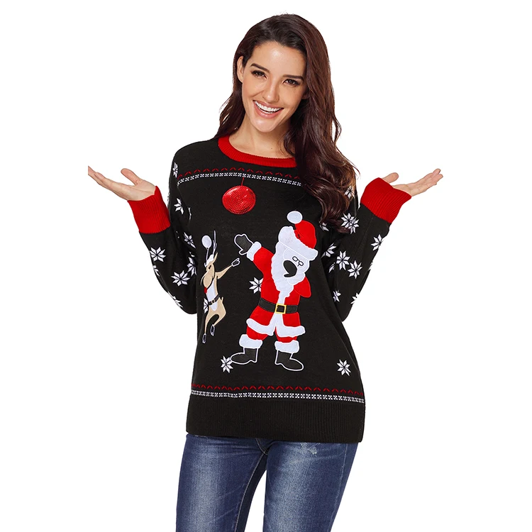 
Trade Assurance Christmas Reindeer Snowflakes Santa Women Sweater Female Cotton Cardigans Ladies 