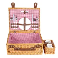 

Classic Outing Dining Handmade Crafts Willow Pink Picnic Basket Set For 2