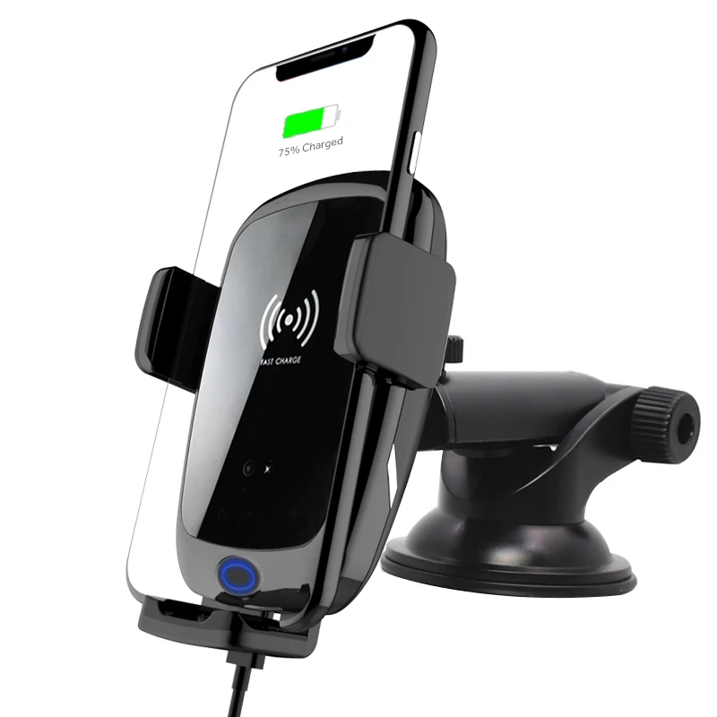 

2in1 the newest universal infrared car wireless charger Automatic phone holder fast qi wireless car charger for iPhone Samsung, Black