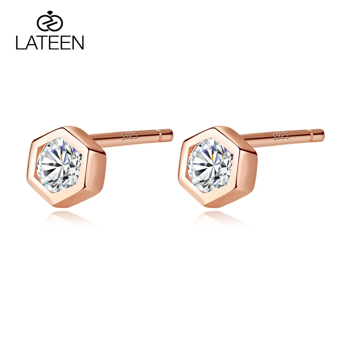 

S925 sterling silver zircon earrings for women fine 3A zircon geometric earrings fashion korean earrings, Silver/gold
