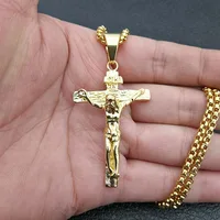 

Christian Mens Stainless Steel Gold Plated Jesus Necklace Cross