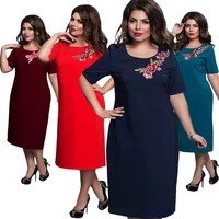 

F20418AHot style solid color large size elegant embroidered dress for ladies