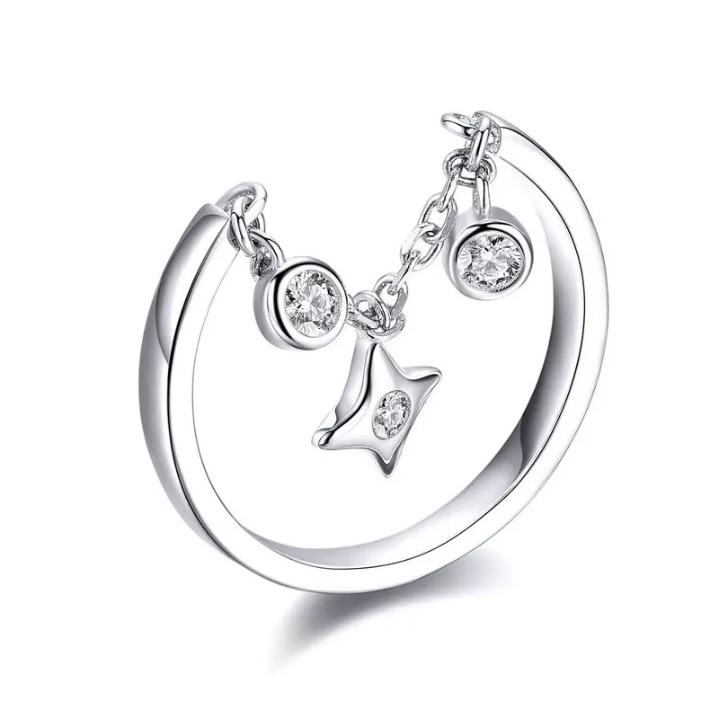 

New Trendy 925 Sterling Silver Fashion Sparkling Dangle Star Finger Rings