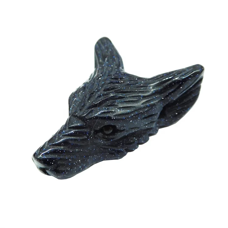 

Carved bead cabochon blue sunstone wolf jewelry necklace animal craft labradorite wholesale wolf head gemstone pendant