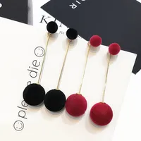 

hot Fashion Red Black Plush Ball Drop Earrings For Women 2019 new personality Round Long Tassel Earrings Statement Jewelry Gift