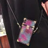 Square Phone Case with Strap Crossbody Long Chain for Iphone XR XSMax 6S 8 7 plus Fashion Colored fish scales luxury Back cover
