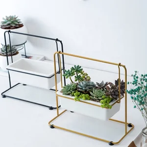 Image of Wholesale Modern Desktop Decorative Ceramic Flower Pots Planters with Iron Stand