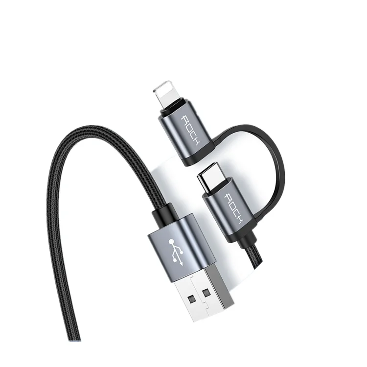 

ROCK High Speed for Mobile Phone 2 in 1 Metal Charge and Sync Round Cable for Iphone X for Type C 1M USB Data Cable, Black;red