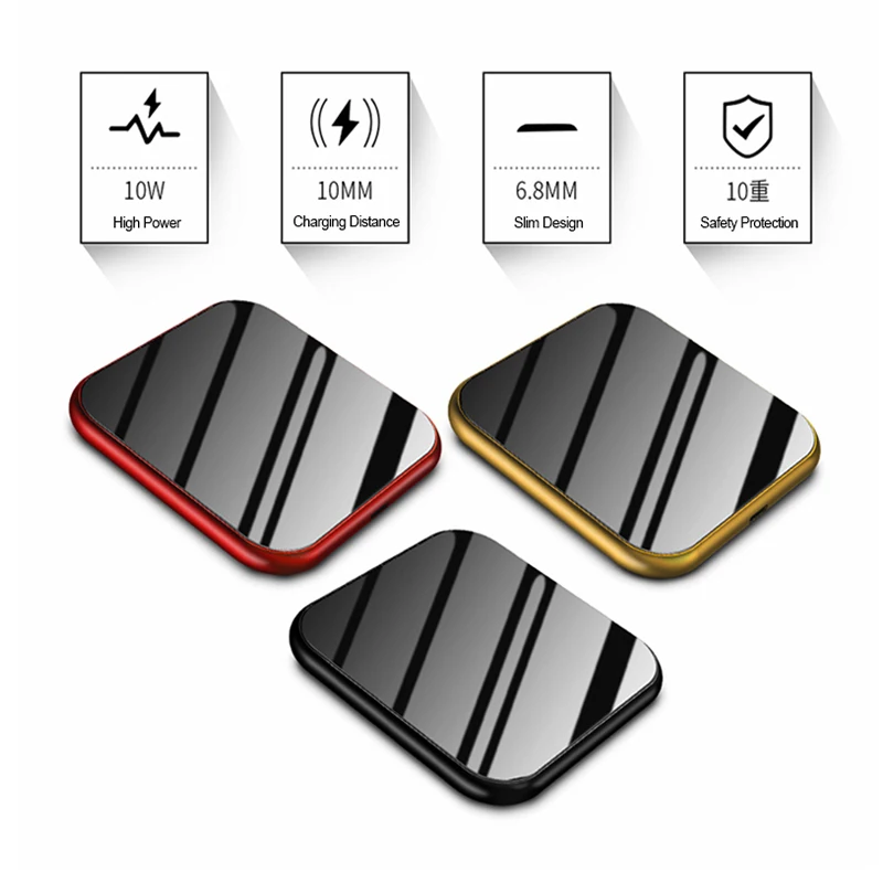 

2019 High Quality qi Standard Charging Pad Fast Wireless Mobile Phone Charger, Black;red;gold