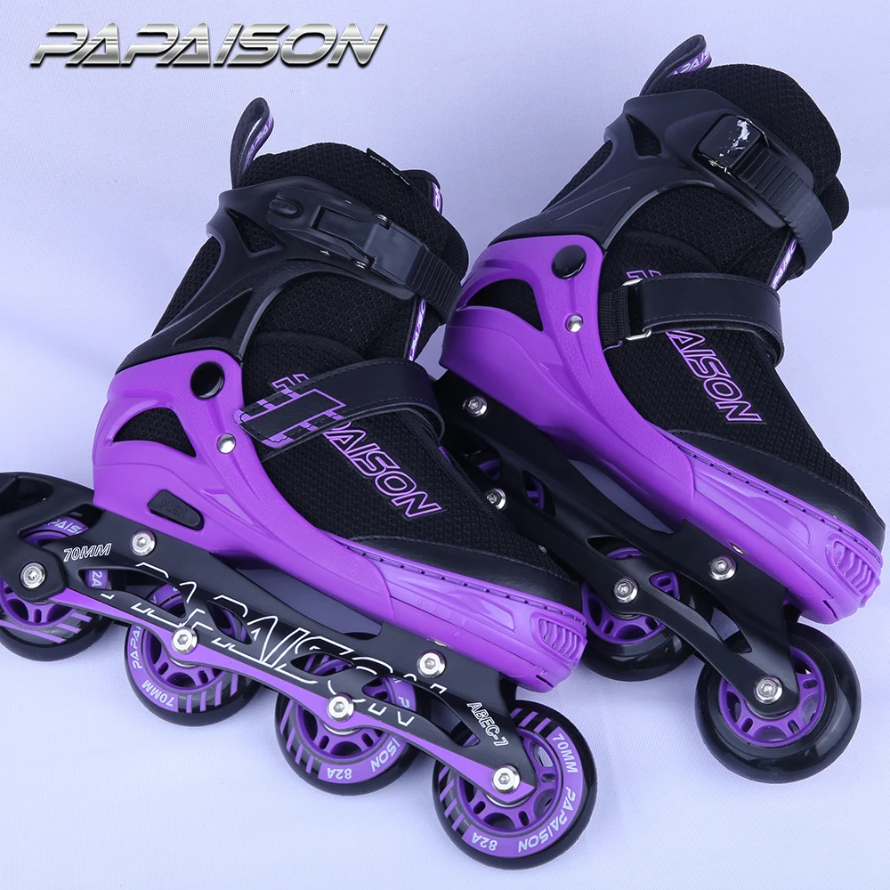 

PAPAISON hot sell 4 PU light wheel X-large size adults inline skates ROLLER speed skates, White/purple/red