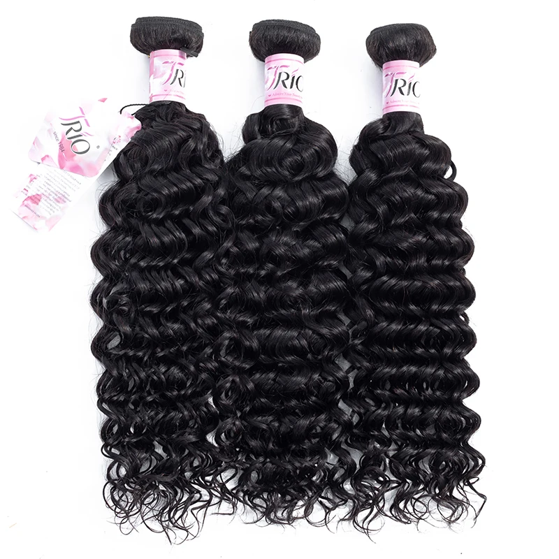 

Trio Deep Wave Frontal Lace Closure With Bundles 9A Grade Cuticle Aligned Indian Hair