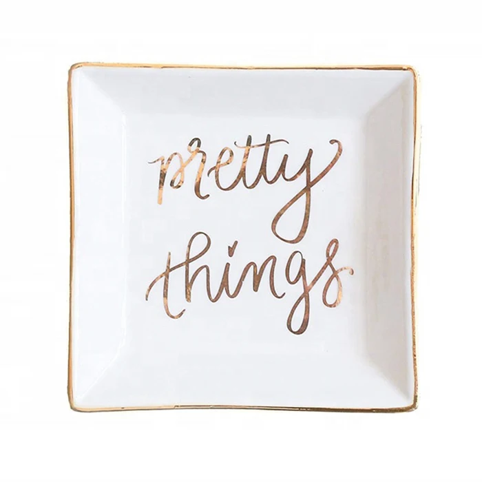 

Necklace Ring Earring Trinket Ceramic Square Jewelry Dish, As show or customized