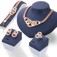

Artilady Rose Gold Crystal Necklace Earring Bracelet Ring Set Rhinestone New Simple Party Dress Jewelry Sets For Women