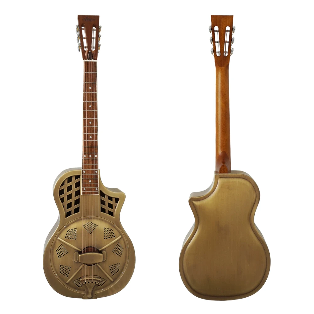 

Wholesale price Aiersi brand Cutway Bell Brass Parlour Resonator Guitar, Vintage bell brass