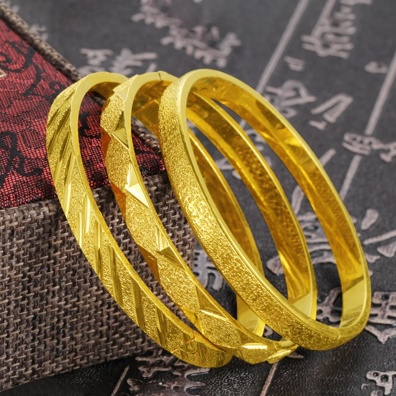 

Hot Sale Simple Fashion Women Bangle No Fade Vietnam Alluvial Gold Grind Arenaceous Frosted Bracelets, Gold color