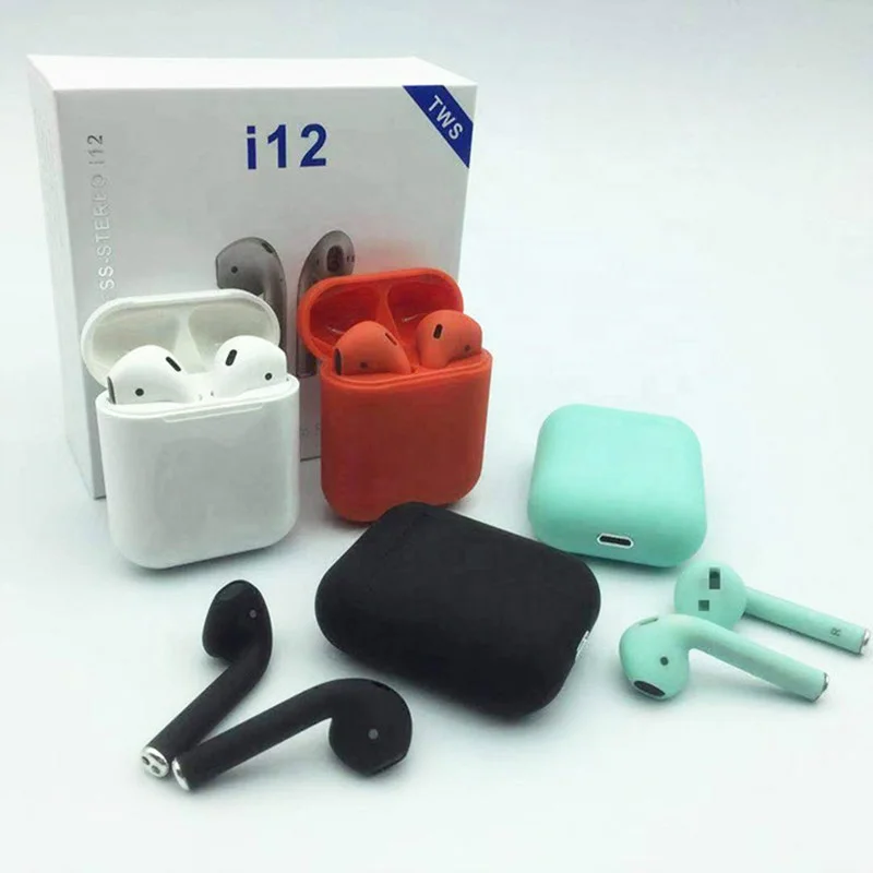 

Wholesale Factory BT V5.0 i7s i9 i11 i12 True Wireless TWS Earbuds Sports Earphone Mini Headphone with Charging Case, Black;white;green;red
