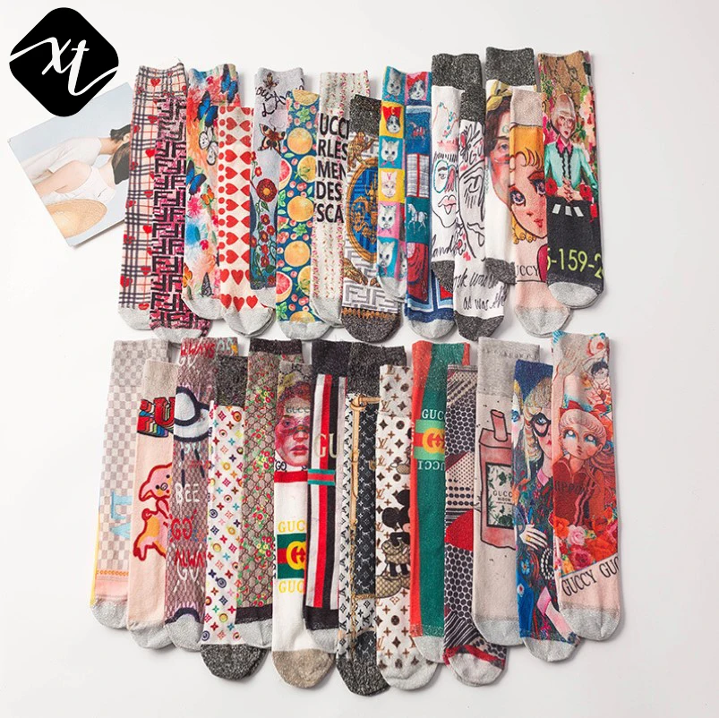 

custom design colorful 3D digital print socks fashion women girls tube crew socks in stock