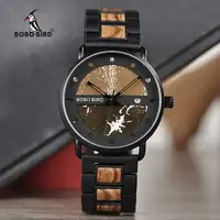 

Saat erkek Wooden Watches Men Wristwatch Quartz Clock Auto Date BOBO BIRD watch with Wood Box