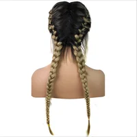 

Natural 2x Twist Braids Wig For Women Black Ombre Brown Long Synthetic Lace Front Wigs with Baby Hair Heat Resistant 26" Ladies