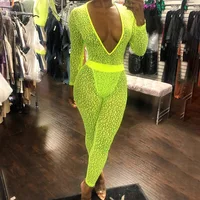 

Sexy Women Jumpsuits Summer Party Clubwear Mesh Sheer Neon Bodycon Jumpsuit Bodysuit Y11657